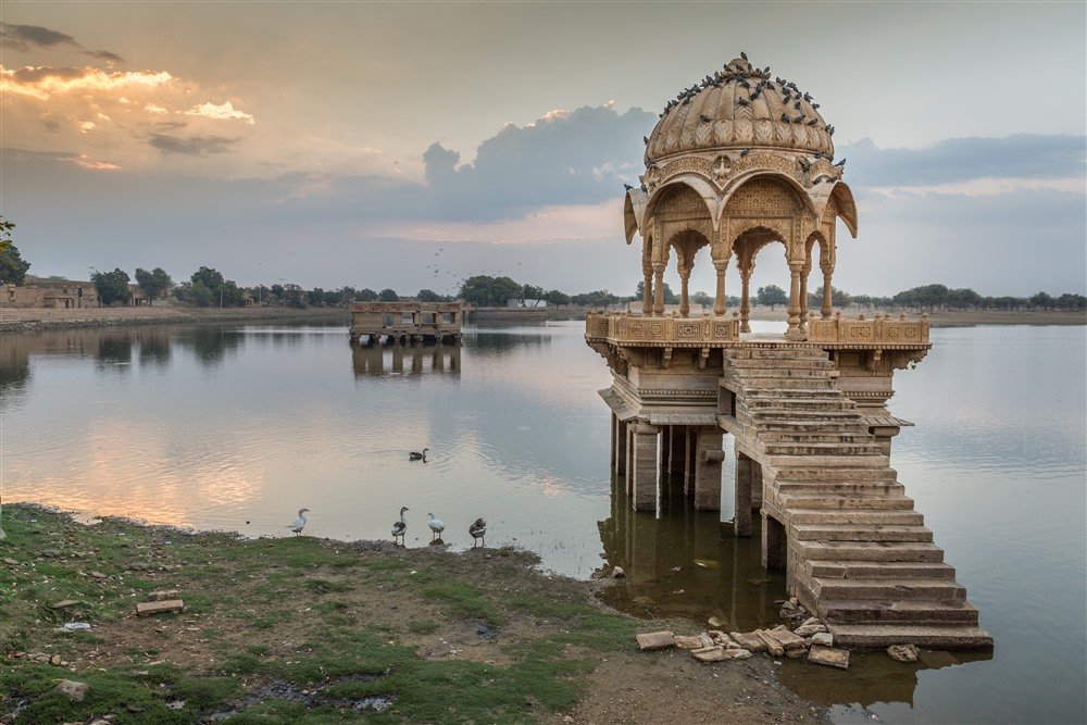 Historic pavilion beside a lake